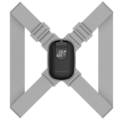 Gray smart posture corrector iPosture Tech an electronic device with digital display on a white background